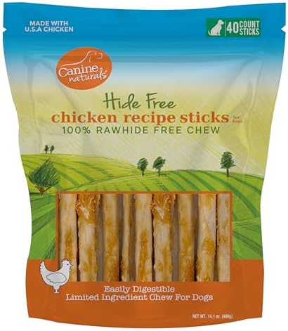 Canine Naturals Chicken Recipe Chew - Rawhide Free Dog Treats - Made From USA Raised Chicken - All-Natural and Easily Digestible - 40 Pack of 5 Inch Stick Chews