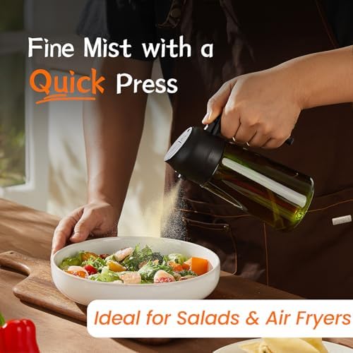 TrendPlain - Original 16oz/470ml Olive Oil Dispenser Bottle for Kitchen Gadgets and Air Fryer Accessories - Olive Oil Sprayer for Cooking w/Stickers - Black&Green