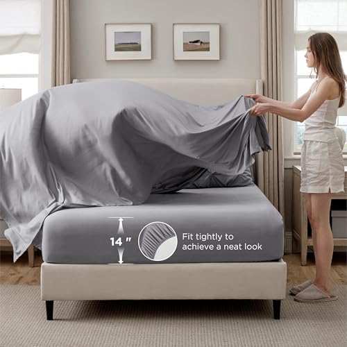 Bedsure Queen Comforter Set Grey - Bed in a Bag Queen Size 7 Pieces, GentleSoft™ Pintuck Bed Set Gift for Family, Pinch Pleat All Season Comforter with Sheets, Pillowcases & Shams
