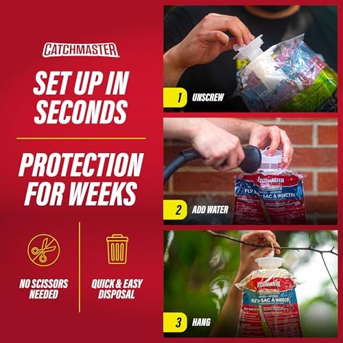 Catchmaster Pro Series Disposable Fly Bag 8-Pack, Hanging Fly Trap Outdoor Home, Bug Catcher and Flying Insect Trap with Premium Bait, Pet Safe Pest Control, XL Bag for Backyard, Pool, Patio & Camping