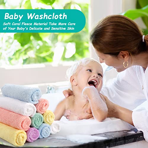 HOMEXCEL Baby Washcloths 50 Pack, Microfiber Coral Fleece Baby Bath Face Towel 7 x 9 Inch Extra Absorbent and Soft Burp Cloth and Wash Cloths for Newborn,Infants and Toddlers, Gentle On Sensitive Skin