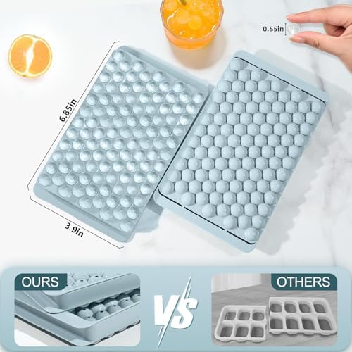WIBIMEN Mini Ice Cube Trays, Small Tiny Round Pebble Crushed Nugget Ice Trays for Freezer with Lid - Chilling Drinks Coffee Juice(2 Pack/0.55In - Blue)