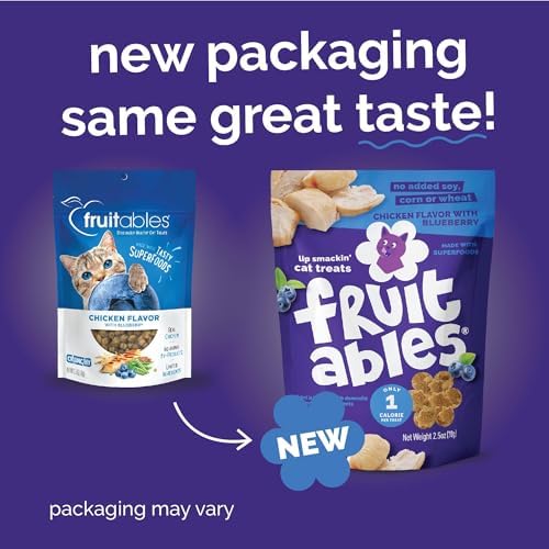 Fruitables Cat Treats Crunchy Cat Treats Packed with Protein Healthy Low Calorie Free of Wheat, Corn and Soy Made with Real Chicken and Blueberry 30 Ounces