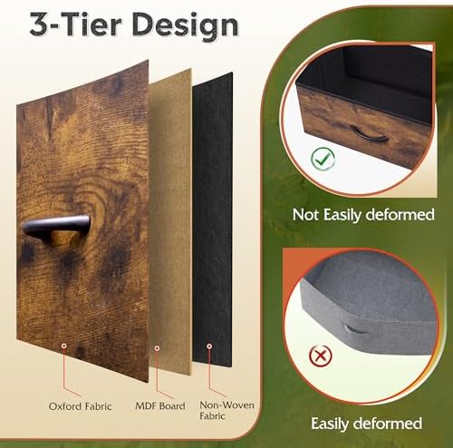 WLIVE 9-Drawer Dresser, Fabric Storage Tower for Bedroom, Hallway, Entryway, Closet, Tall Chest Organizer Unit with Fabric Bins, Steel Frame, Wood Top, Easy Pull Handle, Rustic Brown Wood Grain Print