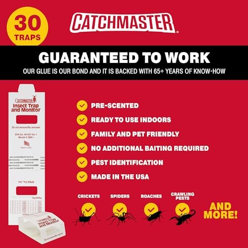 Catchmaster Spider & Insect Glue Traps 30-Pk (10 Sheets), Adhesive Cockroach Killer Glue Boards, Cricket Sticky Traps, Indoor Roach & Bug Catcher for Home, Garage & Shed, Pet Safe Pest Control