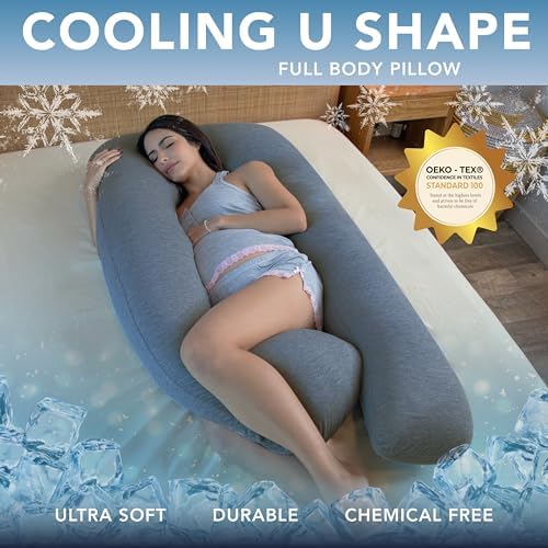 Pharmedoc Pregnancy Pillows, U-Shape Full Body Pillow - Solid – Cooling Removable Cover Dark Grey – Pregnancy Pillows for Sleeping – Body Pillows for Adults, Maternity Pillow and Pregnancy Must Haves