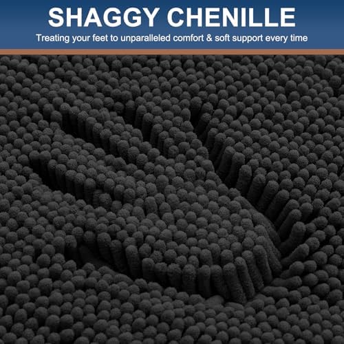 Smiry Luxury Chenille Toilet Rugs U-Shaped 24x20, Soft Absorbent Non-Slip Contour Bathroom Rugs for Toilet, Machine Washable Contoured Bath Mats, Black