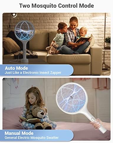 YISSVIC Electric Fly Swatter 4000V Bug Zapper Racket Dual Modes Mosquito Killer with Purple Mosquito Light Rechargeable for Indoor Home Office Backyard Patio Camping
