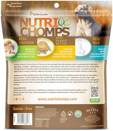 NutriChomps Dog Chews, 6-inch Braids, Easy to Digest, Rawhide-Free Dog Treats, Healthy, 10 Count, Real Chicken, Peanut Butter and Milk flavors