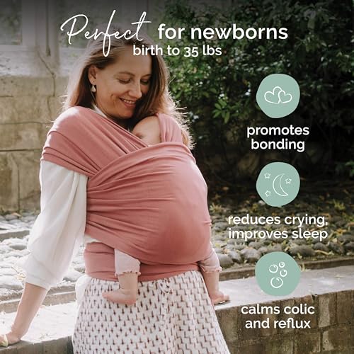 Boba Baby Wrap Carrier – Original Baby Sling Carrier for Newborns (7–35 lbs), Soft, Secure, Hands-Free & Ergonomic, Ideal for Comfortable Bonding, New Parents (Dusty Pink)