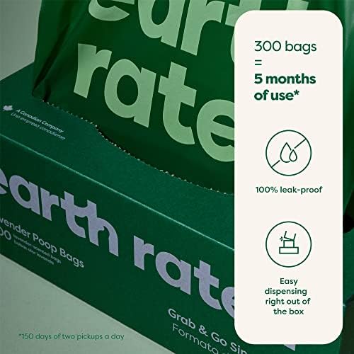 Earth Rated Dog Poop Bags, Thick Grab and Go Single Roll, Ideal for Backyard Pickups, Lavender Scented, 300 Count