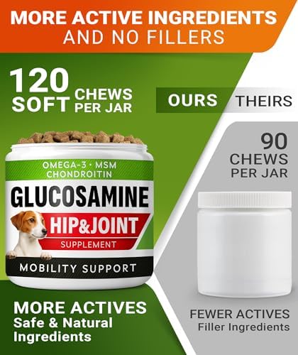 Glucosamine Treats for Dogs - Joint Supplement w/Omega-3 Fish Oil - Chondroitin, MSM - Advanced Mobility Chews - Joint Pain Relief - Hip & Joint Care - Chicken Flavor - 120 Ct - Made in USA