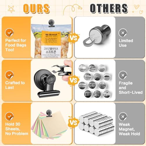 Grtard 48 Pack Magnetic Clips Heavy Duty, Magnet Clips for Fridge, Refrigerator Magnets with Clips, No-Scratch Strong Magnetic Clips for Refrigerator, Whiteboard, Cruise Cabins, Locker(Black)