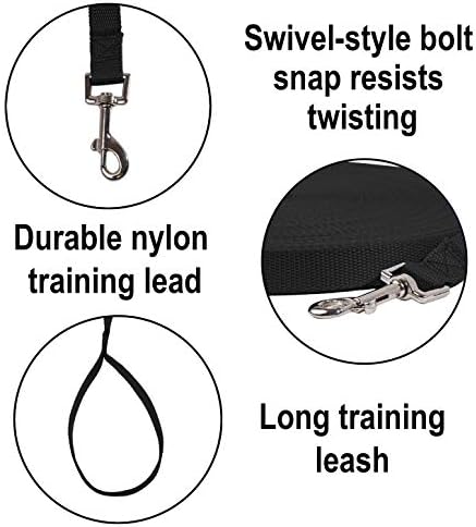 Hi Kiss Dog/Puppy Obedience Recall Training Agility Lead - 15ft 20ft 30ft 50ft 100ft Leash Great for Training, Play, Camping, or Backyard Black