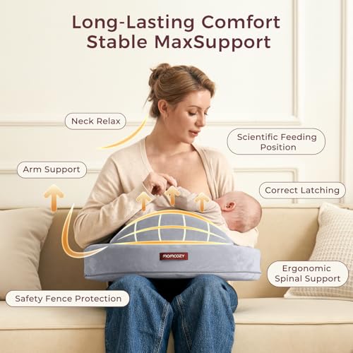 Momcozy Exclusive Memory Foam Nursing Pillow - Pioneering Safety Fence-Plus Size Breastfeeding Pillow for Ergonomic Comfort & Support-Easier and Healthier Nursing - Fit for All, Removable Cover