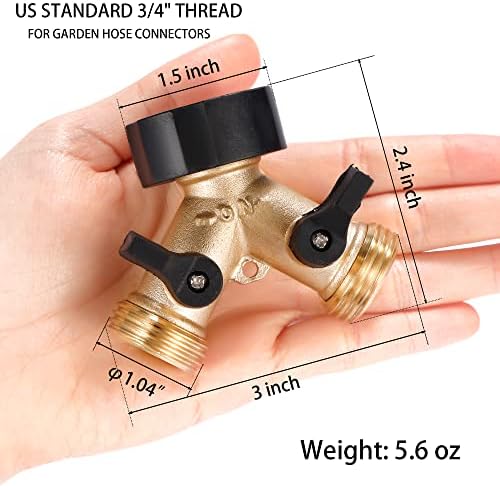 Garden Hose Splitter 2 Way Heavy Duty, Y Connector Brass Garden Hose Adapter, 2 Pack Hose Bib Splitter with 4 Extra Rubber Washers