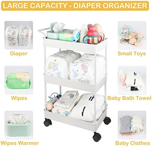 Baby Diaper Caddy, Plastic Movable Cart for Newborn Nursery Essentials Diaper Storage Caddy Organizer for Changing Table & Crib, Easy to Assemble, Beige