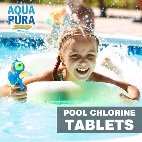 Aqua Pura Chlorine Tablets for Swimming Pool,3" Pool Supplies, Individually Wrapped Stabilized Chlorine Tablets, Long-Lasting, Slow Dissolve,Kill Bacteria,UV Protected,90% Available,4 LB