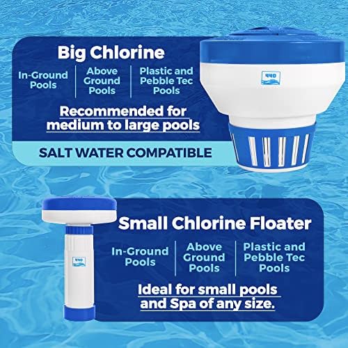 440 Pool Chlorine Floater Dispenser, Fits Up to 5 Pieces of 3-Inch Chlorine Tabs, Adjustable Flow, Control, Heavy-Duty Plastic - Suitable for Small & Large Pools - 9.6 Ounces