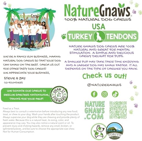 Nature Gnaws USA Turkey Tendons for Dogs (4oz) - Delicious Grain Free Reward Snack for Small, Medium & Large Breeds - Premium Natural Dog Chew Treats