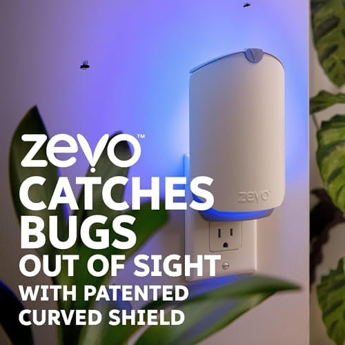 Zevo 2 Flying Insect Traps & 2 Cartridges - Plug In Fly Trap & Indoor Bug Catcher for Gnats, House & Fruit Flies - Mess-Free - Use in Any Room - Uses Blue & UV Light (2 Plug In Devices & 2 Cartridges)