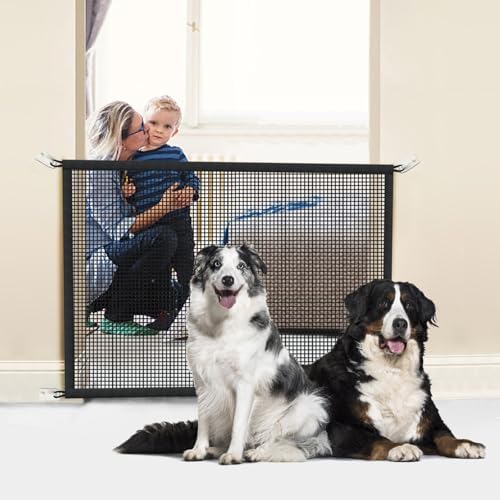 Dog Gate for Stairs Pet Gates for The House: Dogs Screen Mesh Gate for Doorways Stairways Indoor Safety 29 inches Tall, 38 inch Wide