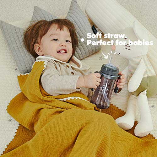 GROSMIMI Spill Proof no Spill Magic Sippy Cup with Straw with Handle for Baby and Toddlers, Customizable, PPSU, BPA Free 10 oz (Pink)