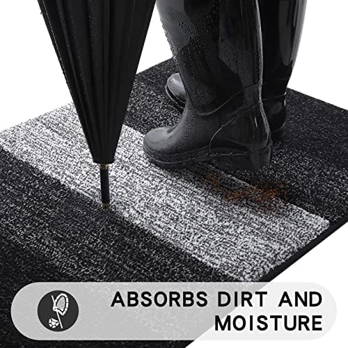 Kitinjoy Indoor Outdoor Door Mat, 32x20 Non-Slip Absorbent Dirt Trapper, Low-Profile Washable Inside Entrance Front Floor Mat, Sturdy Soft Entry Doormats for Entryway, Black