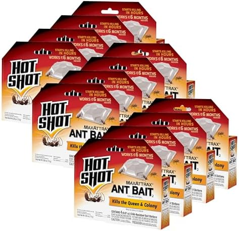Hot Shot MaxAttrax Ant Bait, 0.07 oz Bait Stations, 4 Count, 12 Pack