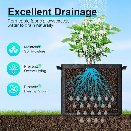 Land Guard 4-Pack Fabric Grow Bags 10 Gallon, Thickened Nonwoven Garden Pots, Growing Bags with Handles, Black