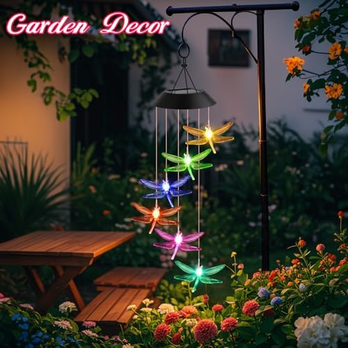 Birthday Gifts for Mom Grandma Wife, Winzwon Solar Lights Outdoor Wind Chimes for Outside Garden Yard Patio Porch Deck Hanging Decor Dragonfly Gifts for Women Her Easter Mothers Day