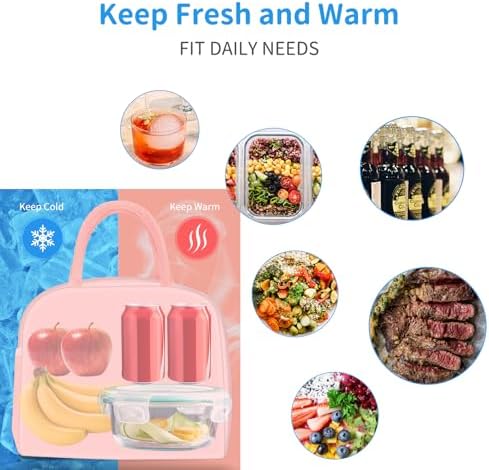DALINDA Lunch Bag Lunch Box for Women Men Reusable Insulated Lunch Bags for Adults,Leakproof Cute Cooler Lunch Tote Bag,Large Capacity for Work Travel Picnic, PINK