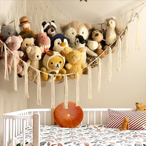 Stuffed Animal Storage Hammock Net - Toy Hammock Net for Stuffed Animals Corner - Hanging Stuff Animal Organizer Holder Large Size Baby Nursery Room Decor