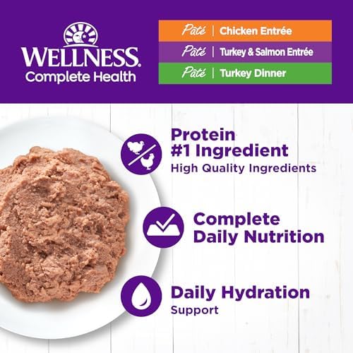 Wellness Complete Health Pate Adult Wet Cat Food, Natural, Protein-Rich, Grain-Free, 3 Ounce, 24 Pack, (Chicken & Turkey Variety Pack)