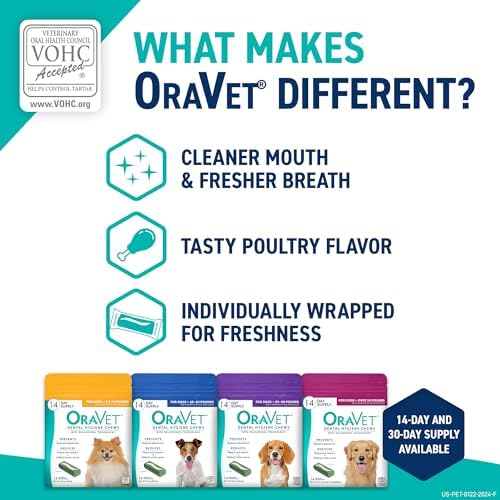 ORAVET Dental Chews for Dogs, Oral Care and Hygiene Chews (Medium Dogs, 25-50 lbs.) Purple Pouch, 30 Count
