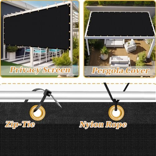 Shade&Beyond Customized Size 8' X 9' Shade Cloth with Grommets, 90% UV Protection UV Protection Mesh Tarp Sun Screens for Patio GN01, Black