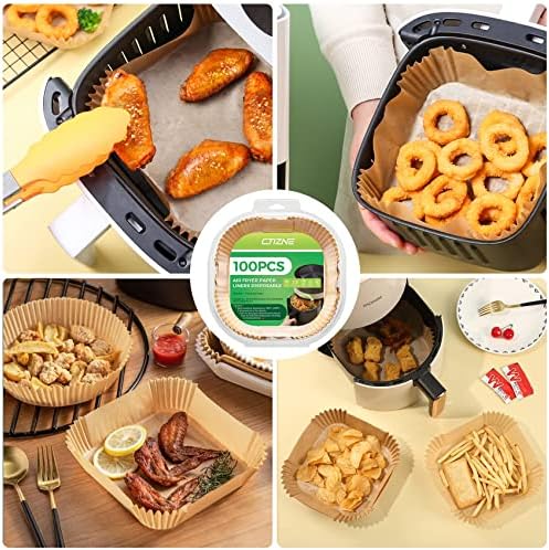 Air Fryer Paper Liner Disposable - 100PCS 6.5 Inch Square Liners for Air Fryer, Grease and Water Proof Non Stick Basket Parchment Paper