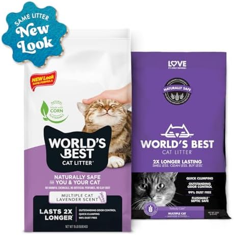 WORLD'S BEST CAT LITTER Multiple Cat Lavender Scented 32-Pounds - Natural Ingredients, Quick Clumping, Flushable, 99% Dust Free & Made in USA - Calming Fragrance & Long-Lasting Odor Control