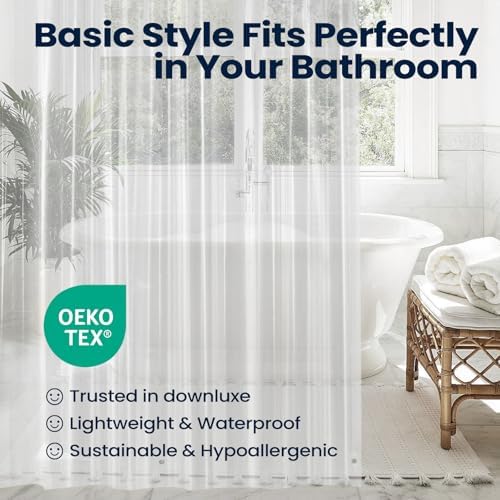 downluxe Set of 2 Waterproof Clear Shower Curtain Liner - PEVA Lightweight Plastic Shower Liner with 3 Magnets, Shower Curtains for Bathroom, 72" x 72", Clear