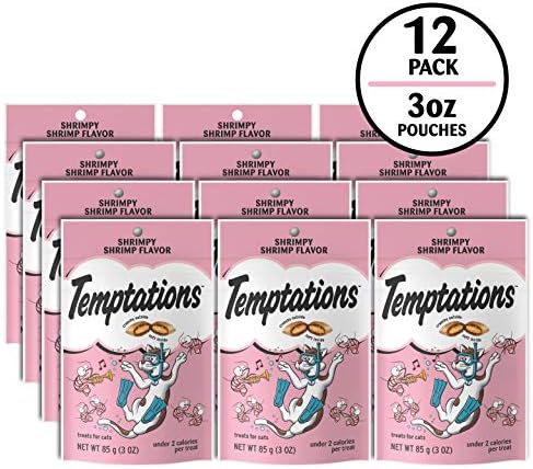 Temptations Classic Crunchy and Soft Cat Treats, Shrimpy Shrimp Flavor, 3 oz. Pouch (Pack of 12)