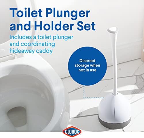 Clorox Toilet Plunger with Hideaway Caddy, Set of 2 – For Bathroom Organization and Storage, Bathroom Accessories, Toilet Unclogger, with Holder, White