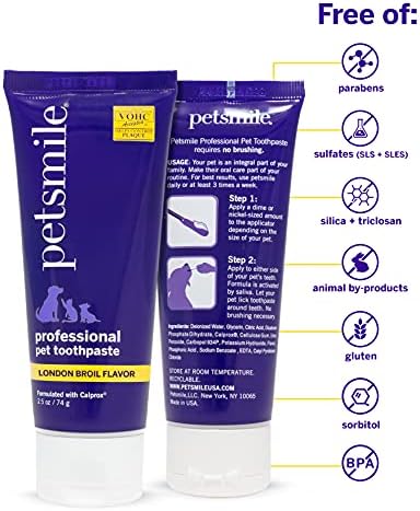 Petsmile Professional Pet Toothpaste for Cats & Dogs - Only VOHC Accepted Toothpaste - Clinically Proven to Control Plaque & Tartar Calprox Formula (London Broil, 2.5 Oz)