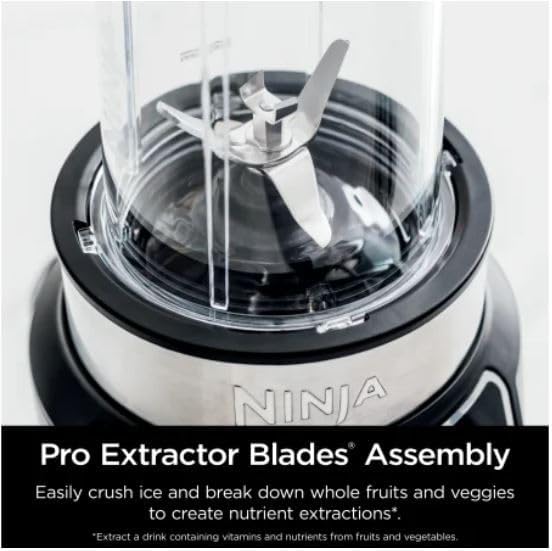 Ninja BN401 Nutri Pro Compact Personal Blender, Auto-iQ Technology, 1100-Peak-Watts, for Frozen Drinks, Smoothies, Sauces & More, with (2) 24-oz. To-Go Cups & Spout Lids, Cloud Silver