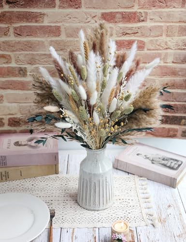 126pcs Dried Pampas Grass Decorations, Dried Flowers, Dried Bouquet in Vase, Reed Grass Bouquet for Bohemian Floral Home Wedding, Table Centerpieces, Rustic Farmhouse Decor. (Vase Not Included)