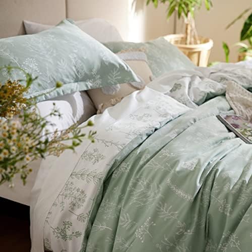 Bedsure Queen Comforter Set - Sage Green Bed Set, 3 Pieces Cute Floral Bedding, 1 Soft Reversible Botanical Flowers Comforter and 2 Pillow Shams