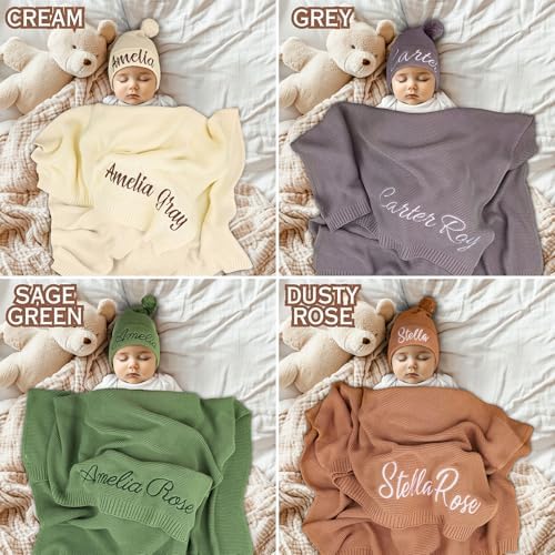 Personalized Baby Blanket, 100% Organic GOTS Certified Cotton, Customized Swaddle Blanket with Name, Receiving Blankets for Boys and Girls, Perfect Custom Gifts for Newborns, Kids and Baby Showers