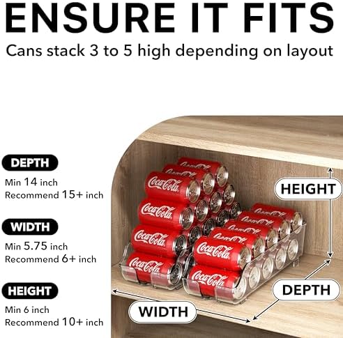 Simple Houseware Soda Can Organizer and Dispenser for Refrigerator / Pantry, Clear, Set of 2