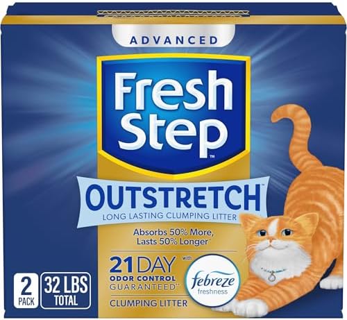 Fresh Step Outstretch Advanced Long Lasting Clumping Litter with Febreze Freshness, Activated Charcoal Litter Lasts 50% Longer, 32 lbs. (2 x 16 lb. Box)
