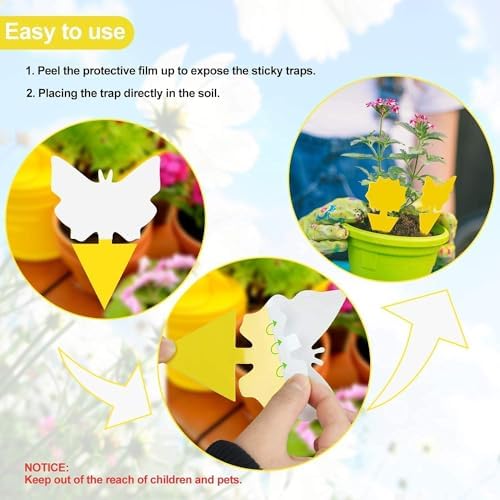 100 Pcs Sticky Trapz for gnat, Yellow Stick Traps for Plants, Fungus gnat Traps Double Side with Shovel, Indoor Safe for Gnat, Fruit Fly, White Fly, Aphid, Leaf Miner
