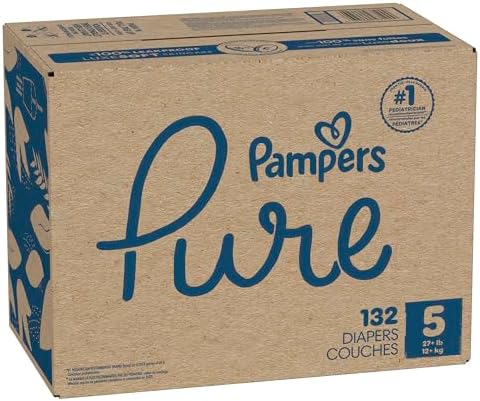 Pampers Pure Protection Baby Diapers, Size 5 (27+ lbs), 132 Count, Up to 100% Leakproof, Premium Plant-based Skin Protection, Hypoallergenic Soft Diapers